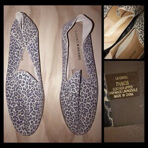 Lucky Brand LK Cahill Animal Leopard Print Slip-On Tan Brown Spotted Loafer